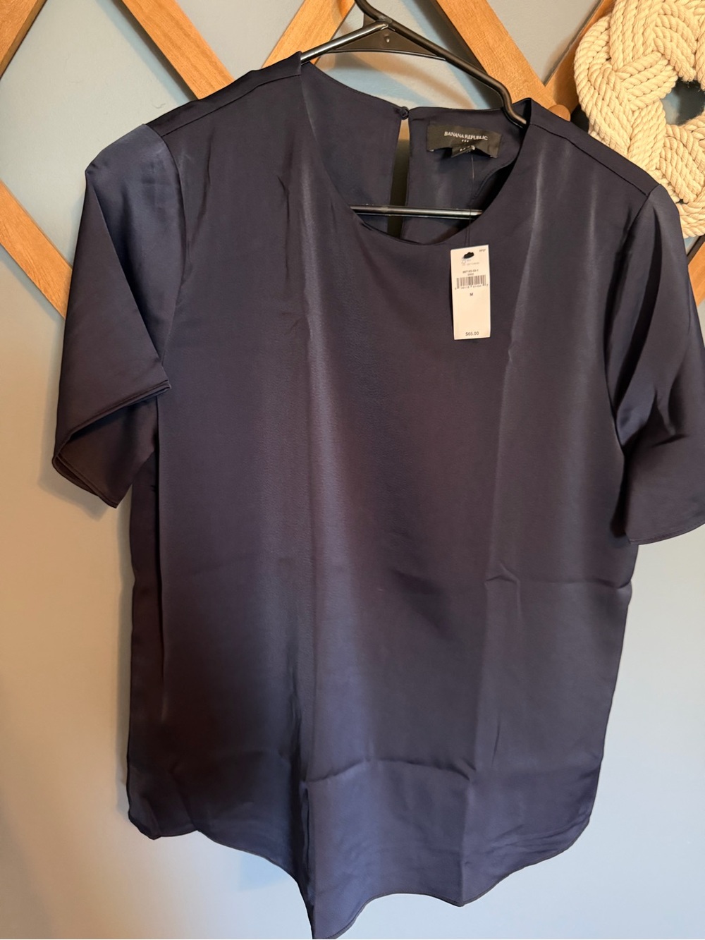 Banana Republic Navy Short-Sleeve Silk-Look Shirt